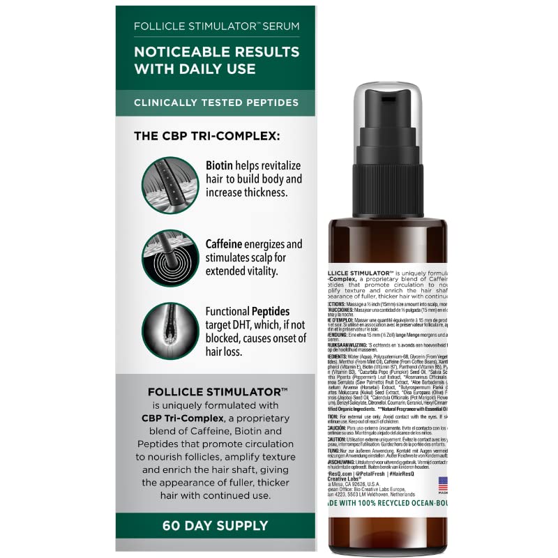 Petal Fresh Hair ResQ Follicle Stimulator - 60 ml | Hair Growth Serum With Clinically tested peptides, Biotin & Caffeine | Free of Silicones & Paraben